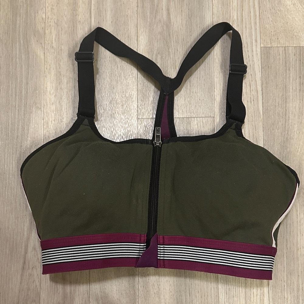 VSX Olive and Black Sports Bra with Purple Accents